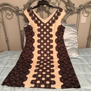 Ivory dress with black and gray design